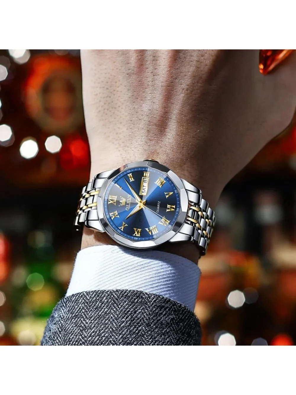 Mens Silver Blue Analog Quartz Numerals Classic Luxury Luminous Waterproof Watch